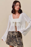 SO ME Textured Sweater Open Front Ribbon Tie Cardigan