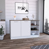 Kitchen Island Two Cabinets, Three Open Shelves, White / Dark Brown
