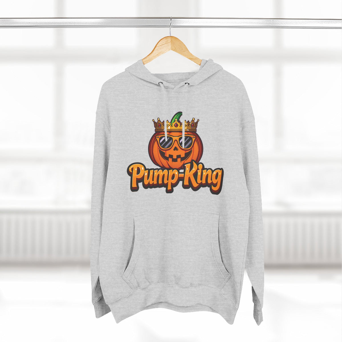Pump-King Halloween Hoodie, Cozy Fleece Sweatshirt for Fall, Funny Pumpkin Apparel, Autumn Style, Perfect for Halloween Celebrations