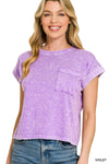 Zenana Halo Snow Washed Cotton Cuffed Short Sleeve Top