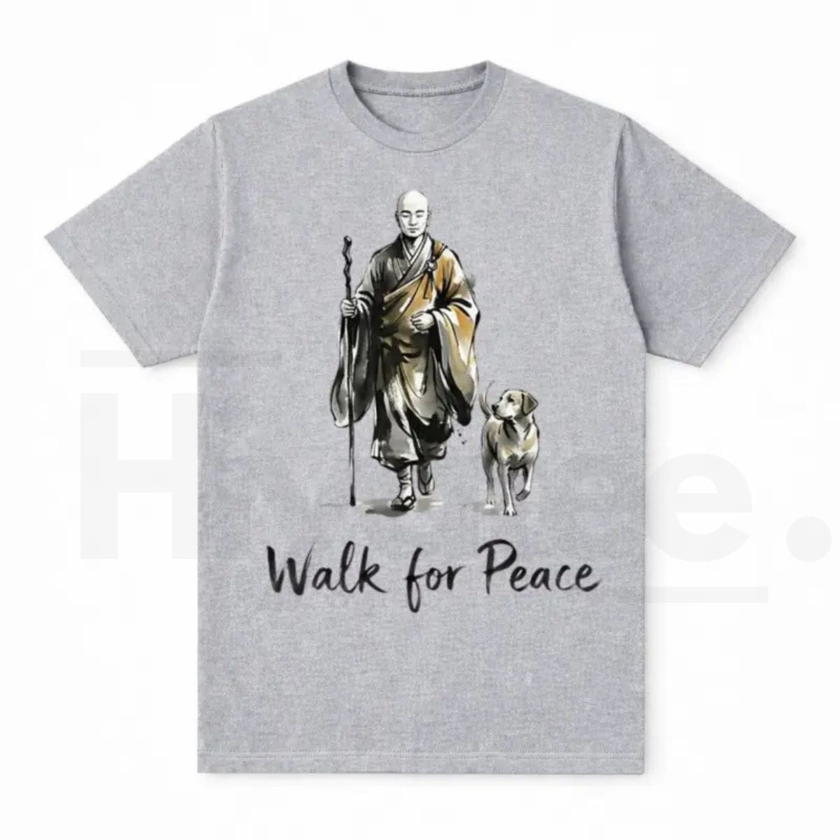 Aesthetic "Walk For Peace" Zen T-Shirt – Minimalist Monk & Dog Graphic Tee