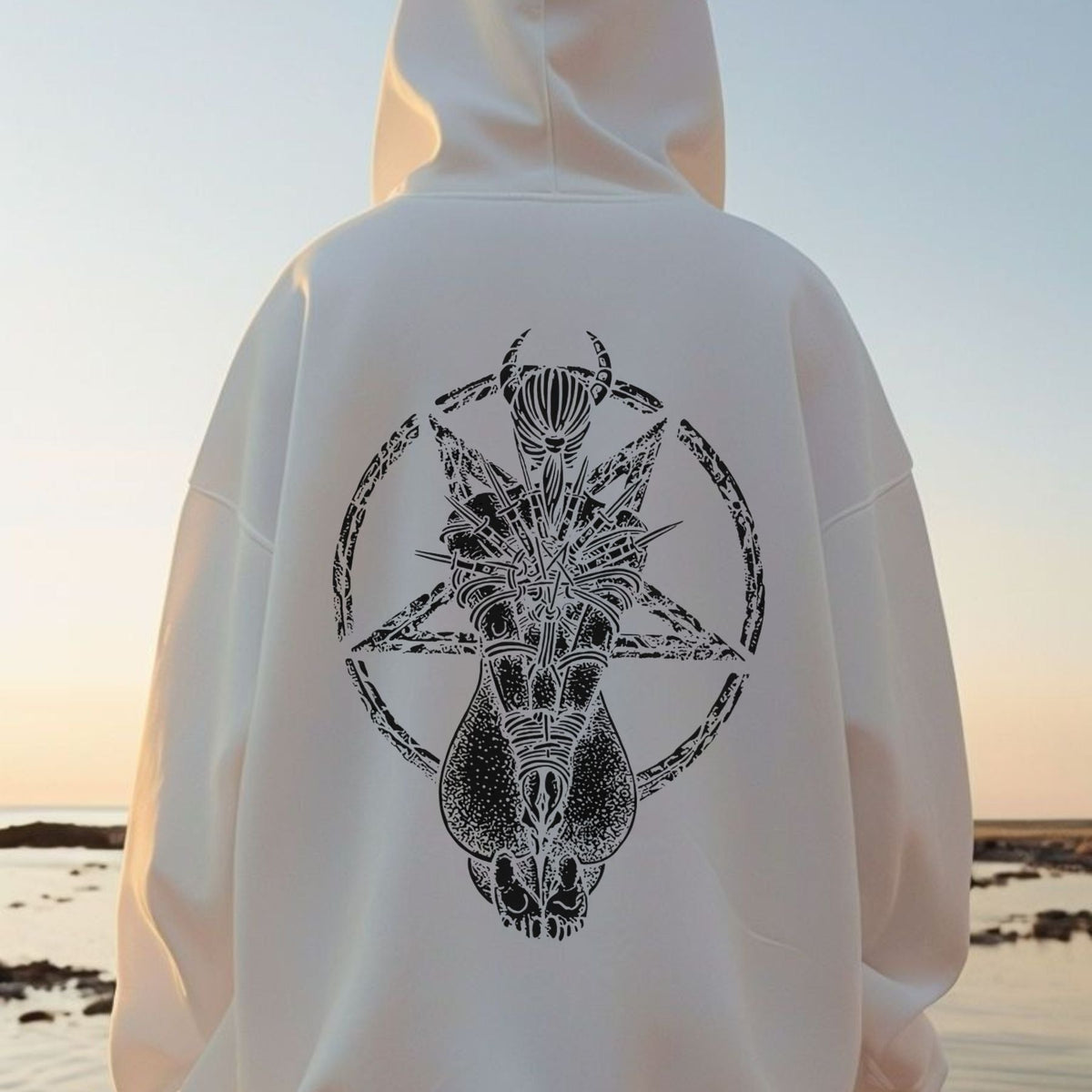 Goat Skull Pentagram Occult Hoodie – Gothic & Pagan Apparel, Mystical Pullover, Witchy Gift