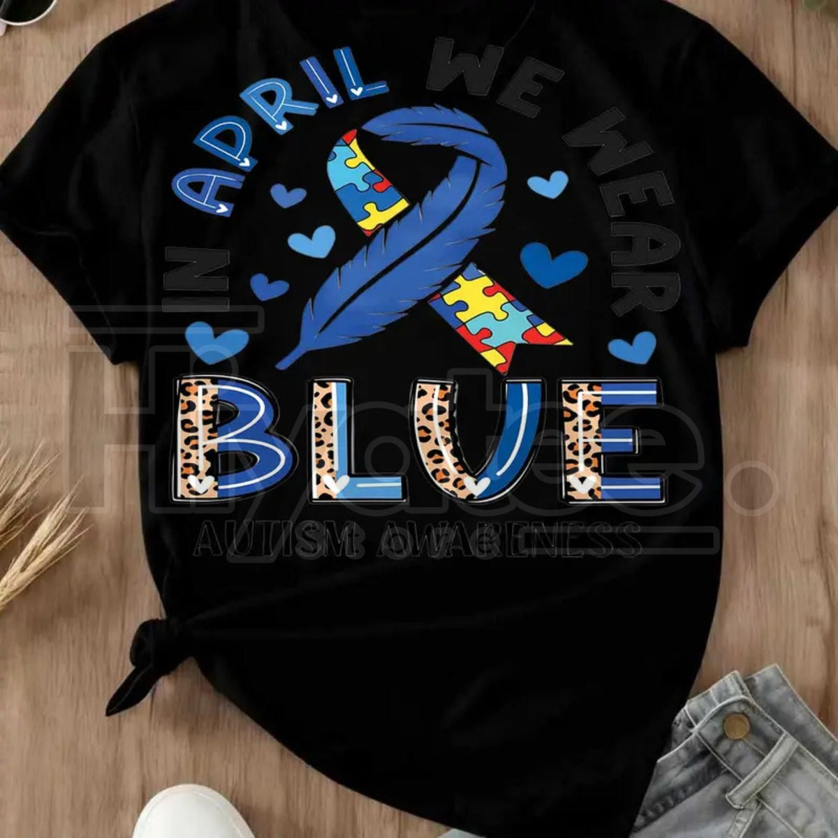 "In April We Wear Blue" Autism Awareness – Ribbon Puzzle Piece Women's Top