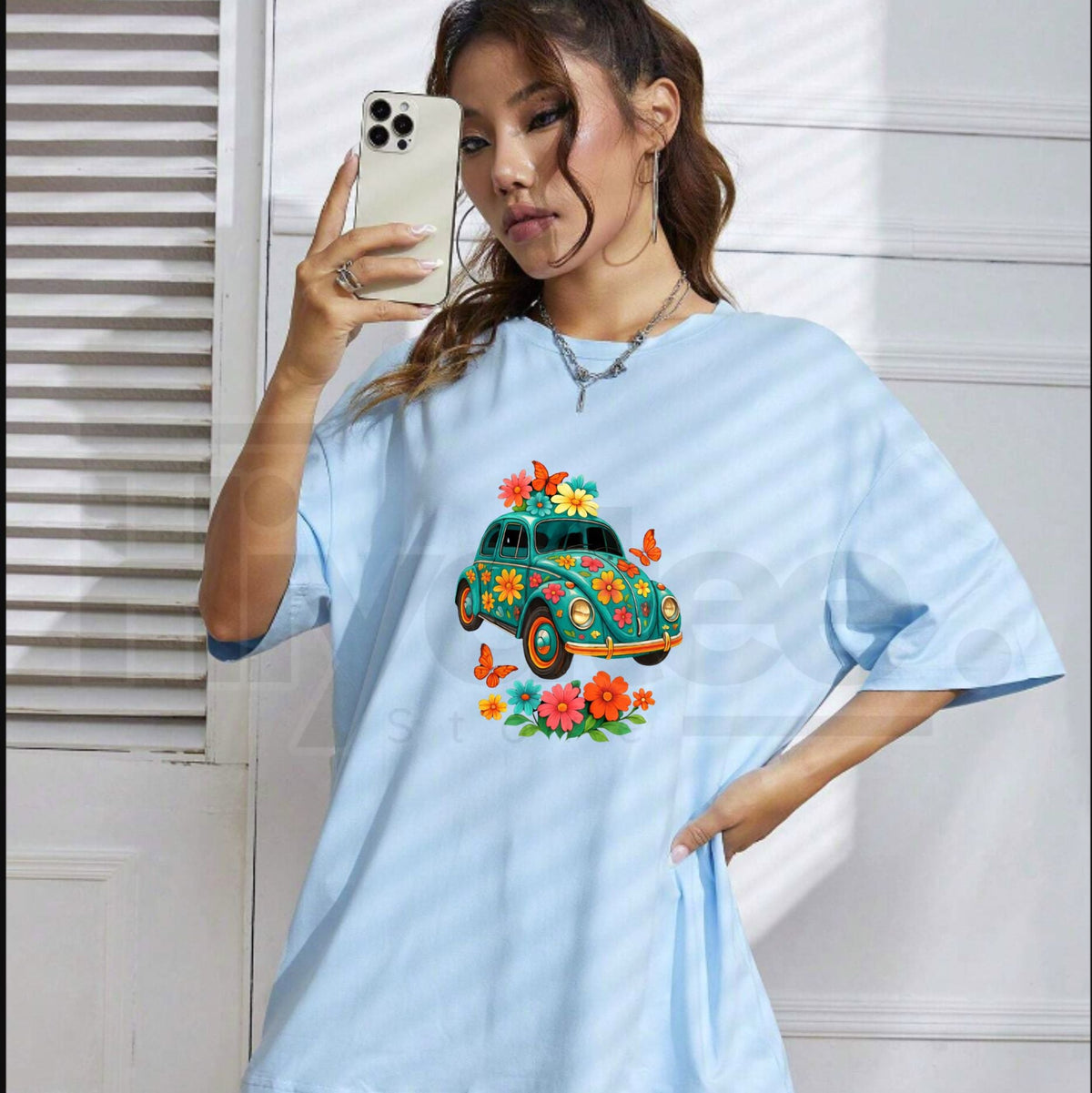"Vintage Turquoise Floral" – Women's Breathable Casual Summer Top