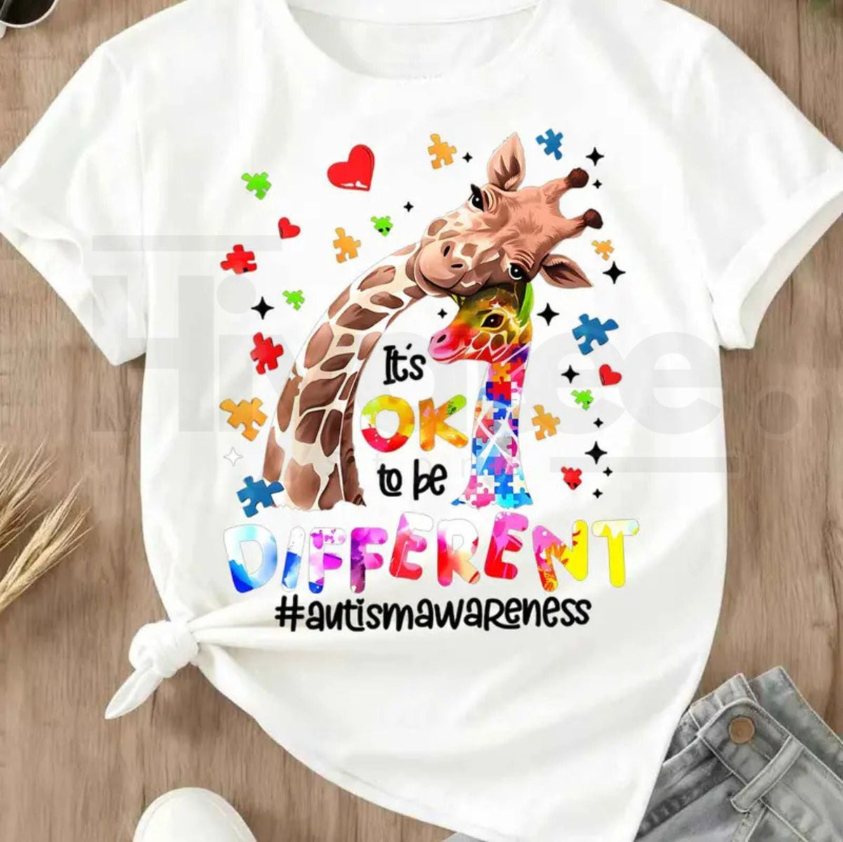 "Ok To Be Different" Giraffe – Autism Awareness Puzzle Hearts Women's Top