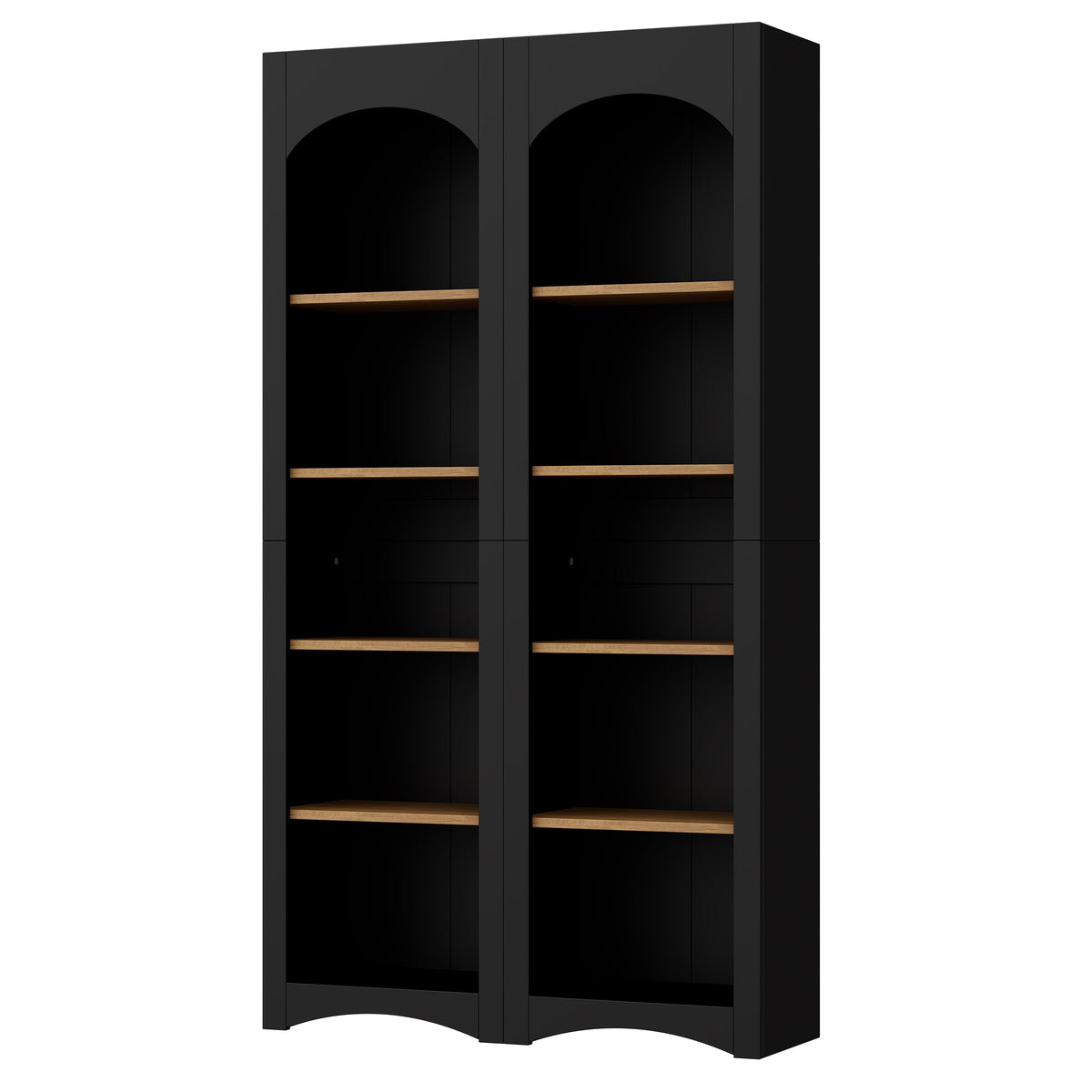 ON-TREND Free Standing 5 Tier Bookshelves, Bookcases Set of 2, Farmhouse Two-Tone Storage Cabinet with Adjustable Shelves, Modern 72'H Kitchen Pantry Cabinet for Living Room, Home Office, Black
