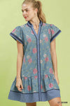 Umgee Floral Contrast Trim Ruffle Hem Mini Dress