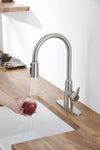 Kitchen Sink Faucet with Pull Out Sprayer Brushed Nickle,Stainless Steel High Arc Kitchen Sink Faucet, 3 Way Setting Single Handle Kitchen Faucets with Deck Plate