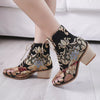 Embroidered Floral Lace-Up Ankle Boots