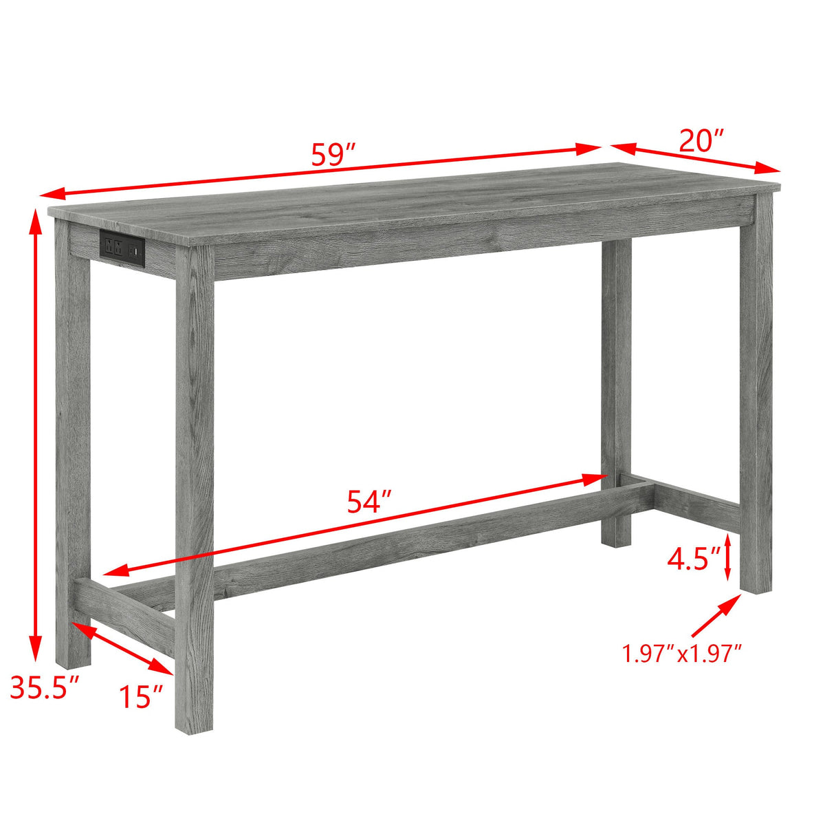 59 Inch Bar Table, Dining Table, Sofa Table with Power Outlet, 3 Upholstered Stools, 4 Piece Bar Table and Chair Set for Living Room, Dining Room, Kitchen