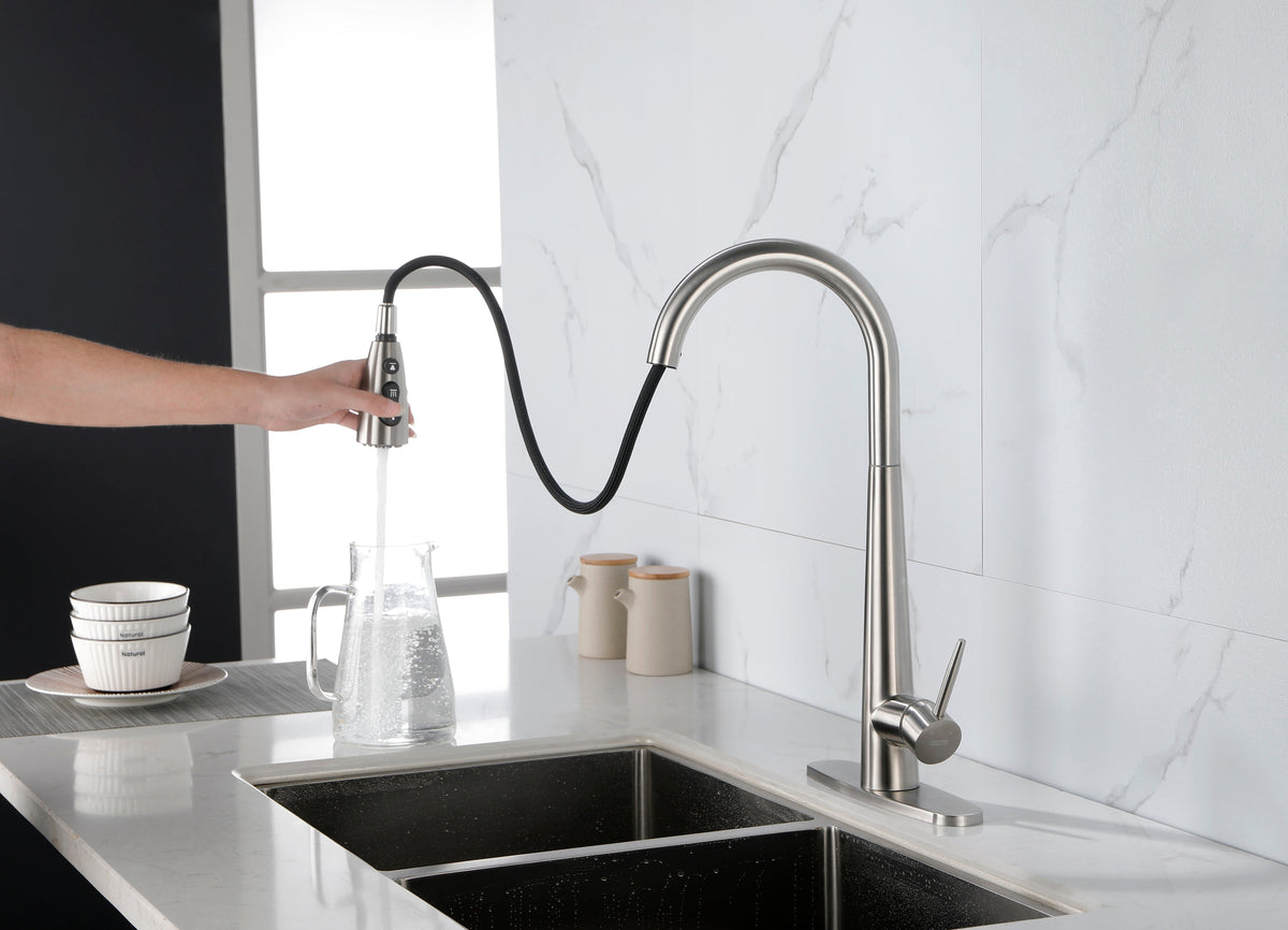 Single Handle Stainless Steel Kitchen Sink Faucet with Pull Down Sprayer