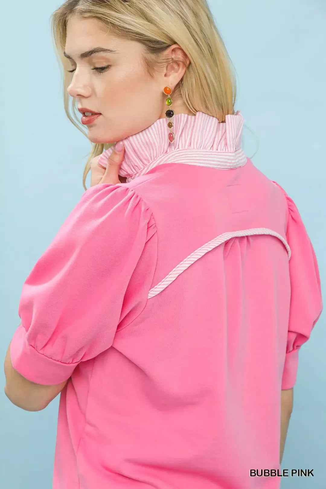 Umgee Striped Collar Popover Top