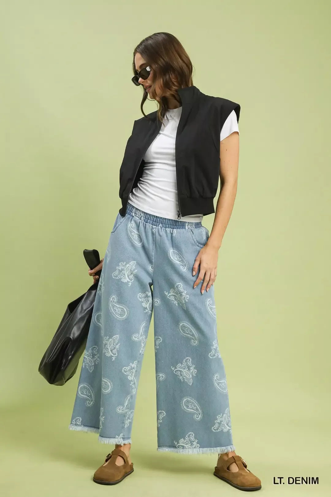 Umgee Denim Paisley Wide-Leg Pants