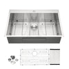 Brushed Nickel 33 x 22 Inch Kitchen Sink Drop In 16 Gauge Stainless Steel Single Bowl Topmount Basin
