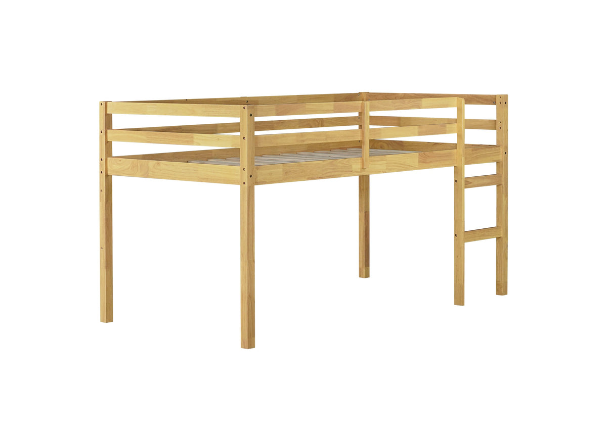 Solid Wooden, Rubber Wooden Twin Loft Bed with Ladder, Bed Platform of Strengthened Slats, Natural