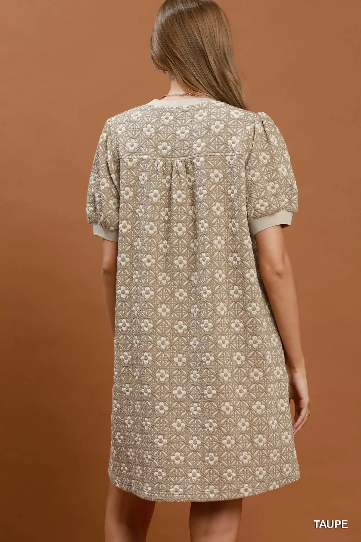 Umgee Floral Textured Puff Sleeve Mini Dress