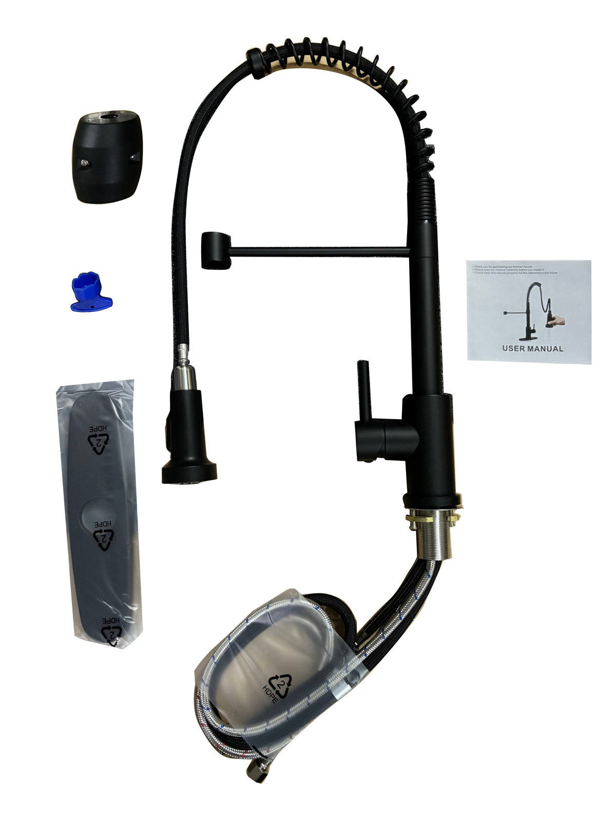 Kitchen Faucet with Pull Down Sprayer Industrial 1 Handle 1 Hole Or 3 Hole Faucet for Farmhouse Camper Laundry Utility Rv Wet Bar Sinks, Stainless Steel, Matte Black