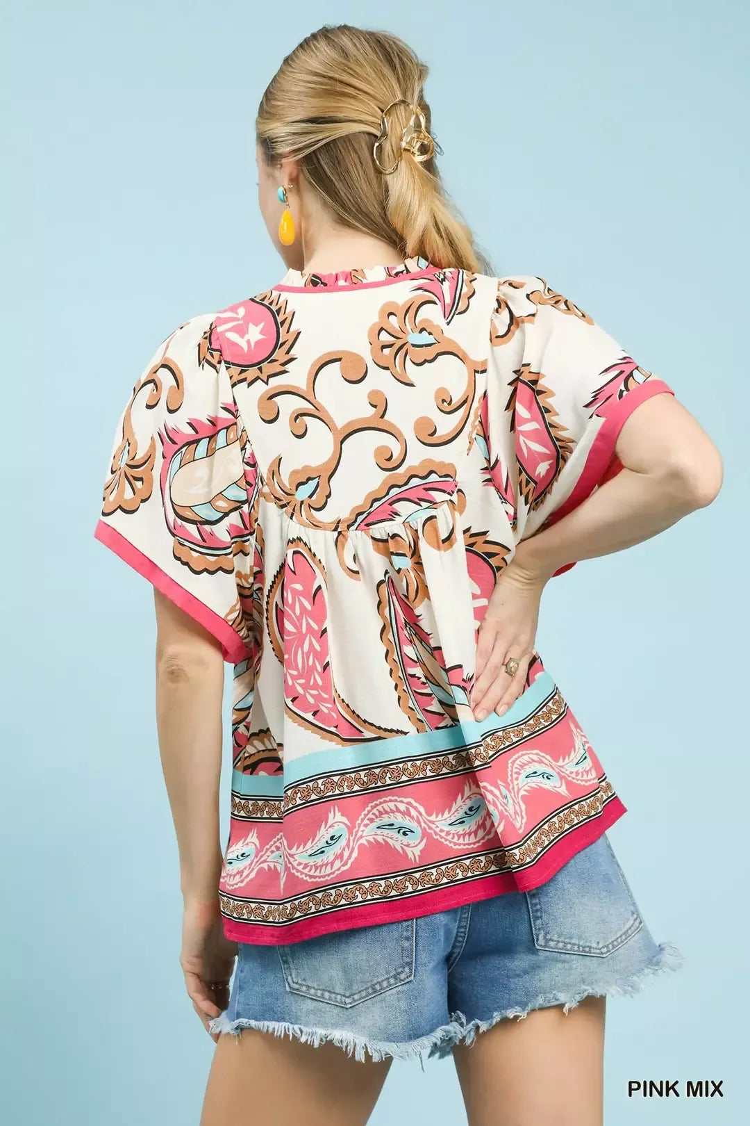Umgee Mix Paisley Border Print Tassel Top