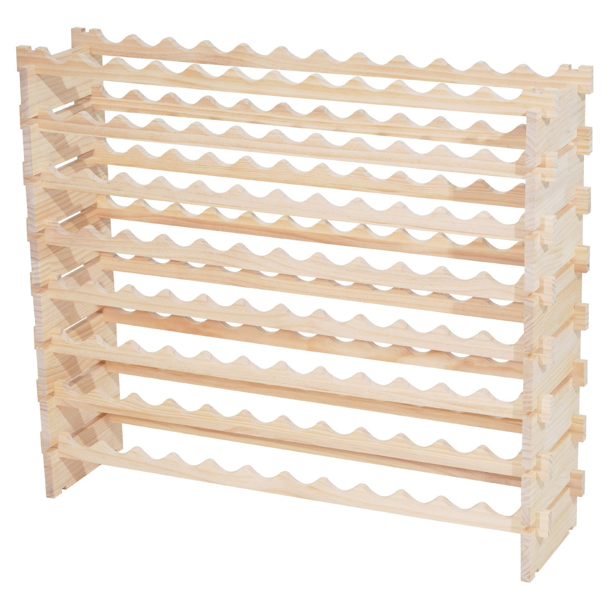 96 Bottle Stackable Modular Wine Rack, 8-Tier Wine Bottle Holder,Solid Wood Floor Freestanding Wine Storage Rack For Pinot Noir bottles,For Kitchen, Cellar, and Bar, Natural
