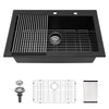 Quartz Kitchen Sink - 33' x 22' Black Granite Composite Drop-In Sink with Durable Construction
