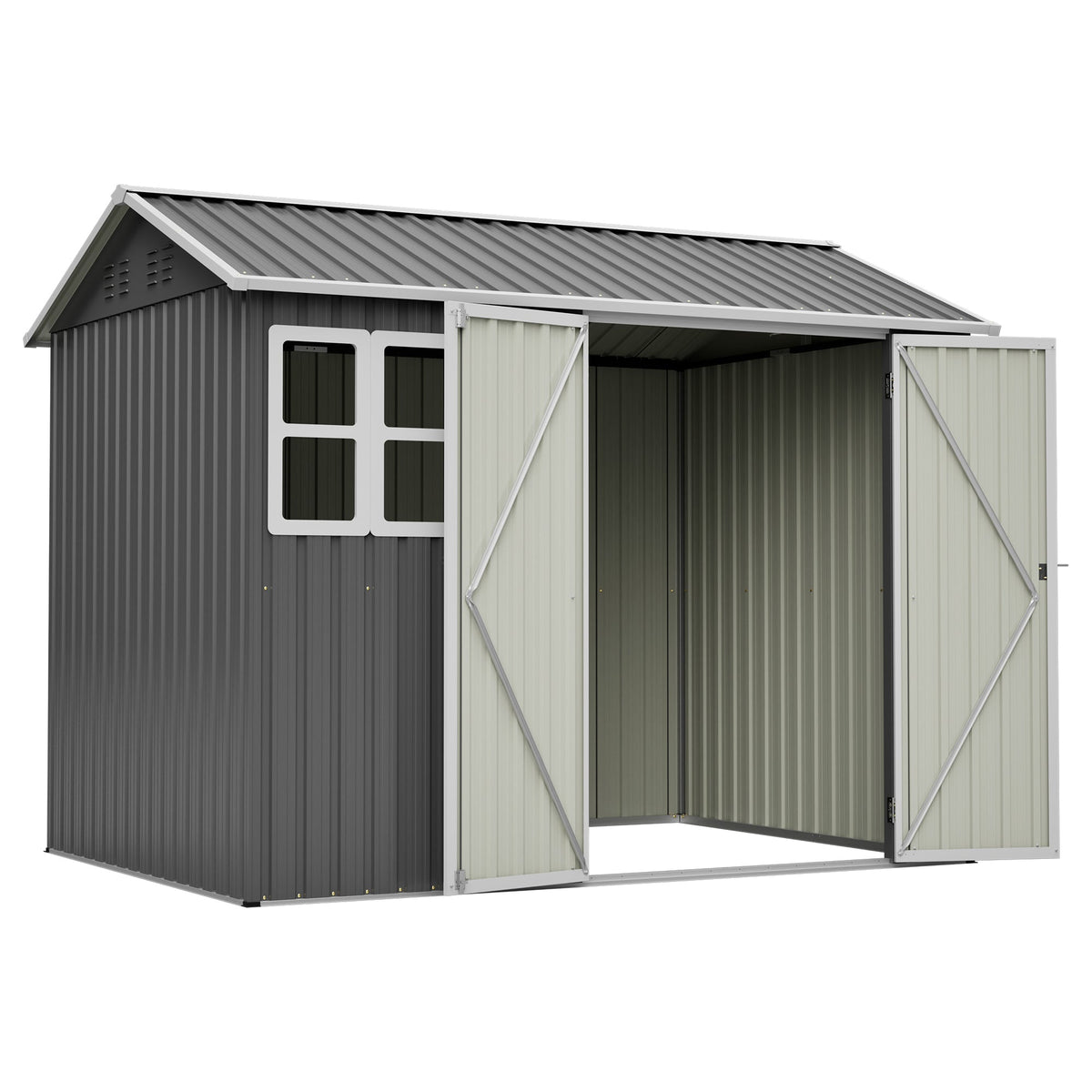 8'x6' Large Steel Storage Shed with Window, Lockable Doors & Sloped Roof, Heavy Duty Outdoor Tool Shed for Garden, Patio, Backyard, Lawn - Dark Gray