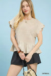Umgee Pinstripe Smocked Peplum Top