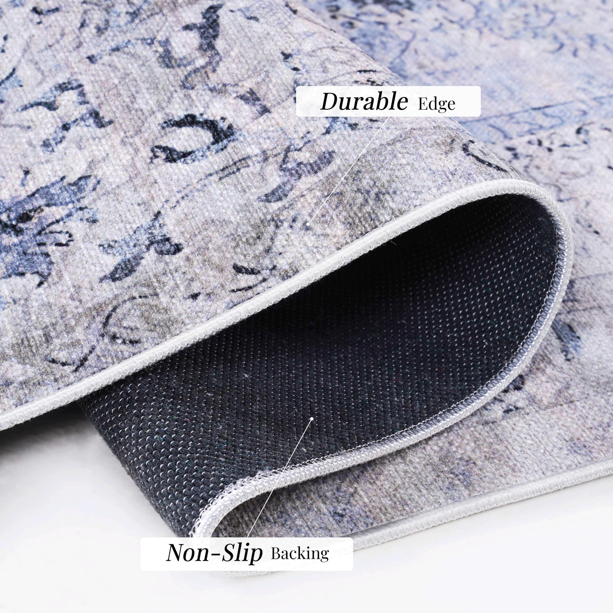 NAAR MAVAL Blue Washable Rug 5x8 Area Rug (Blue+Cream, 5' x 8')