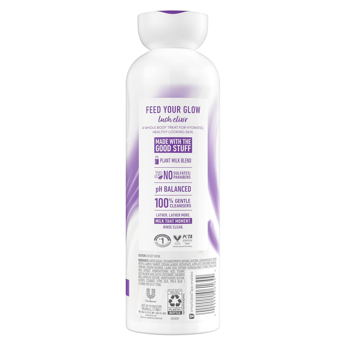 Dove Plant Milk Cleansing Body Wash Acai & Rice Milk For Women For Moisturized Skin 17.5 fl oz