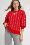 Umgee Jacquard Knit Puff Sleeve Sweater