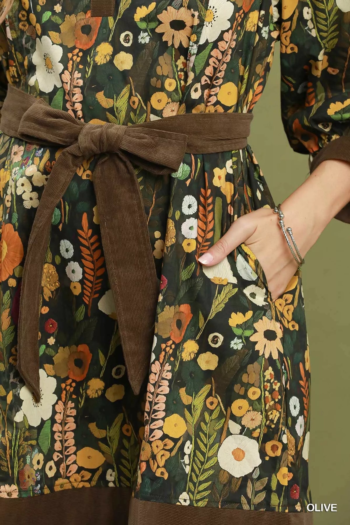Umgee Floral Print Belted Puff Sleeve Mini Dress