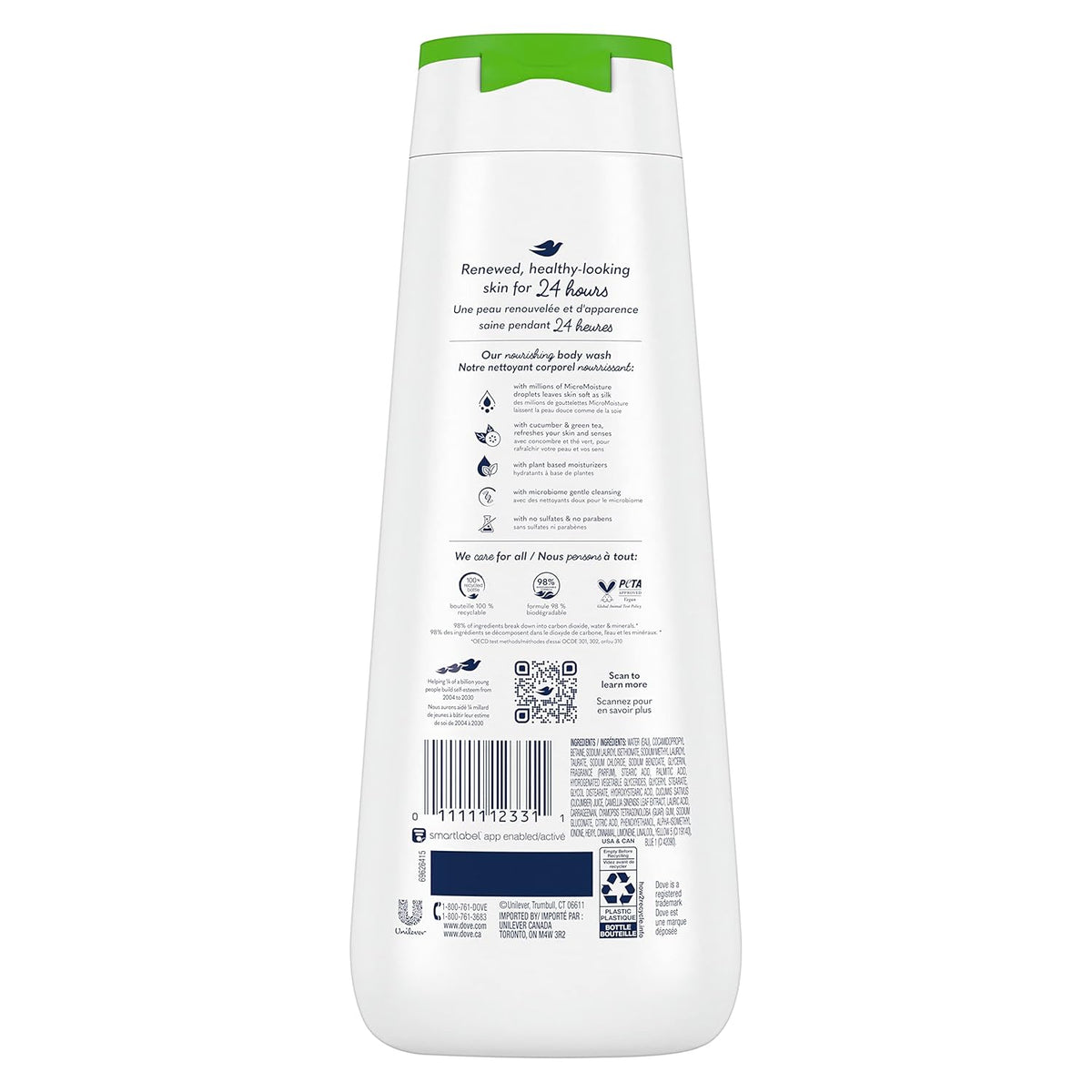 Dove Body Wash Refreshing Cucumber and Green Tea 4 Count Refreshes Skin Cleanser That Effectively Washes Away Bacteria While Nourishing Your Skin 20 oz