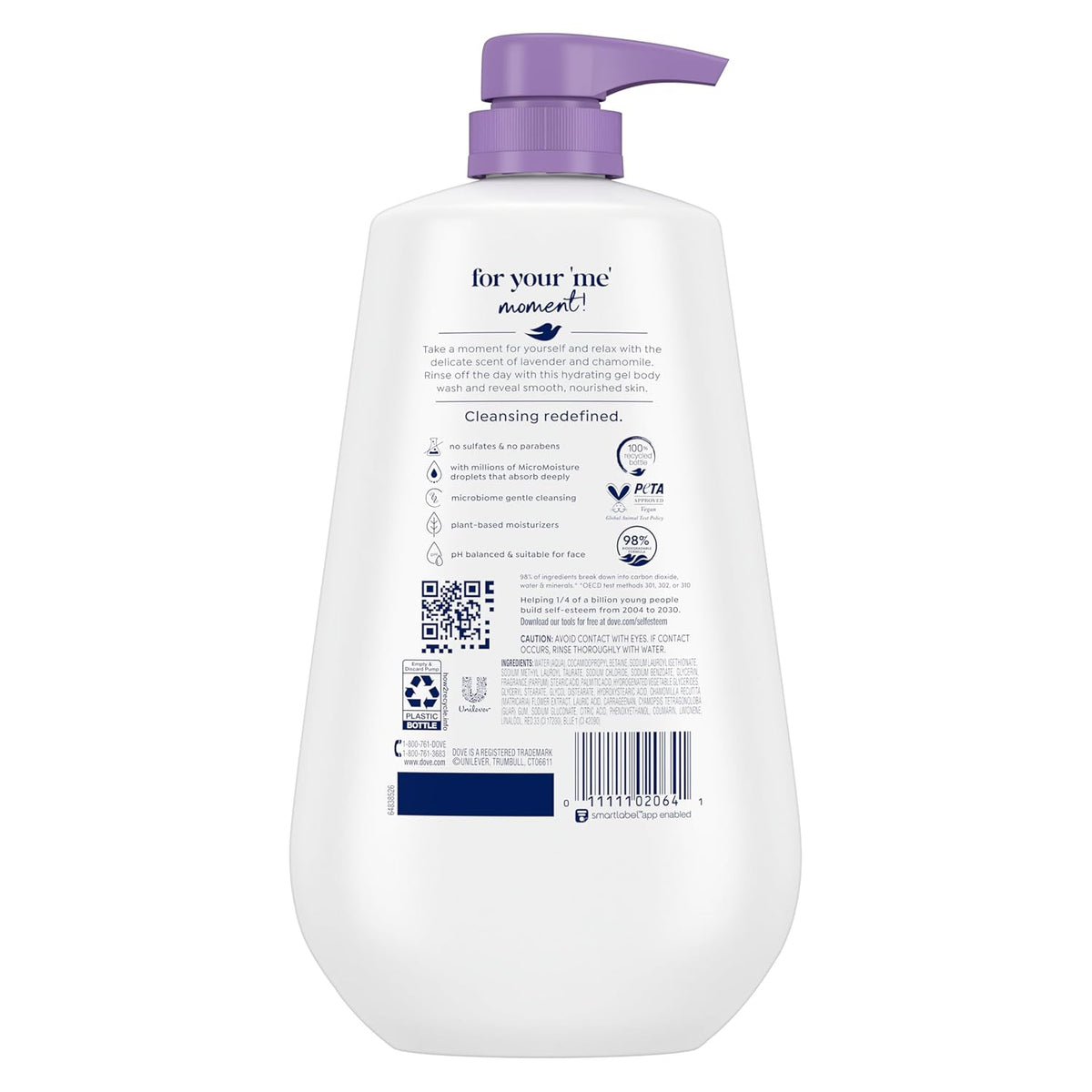 Dove Body Wash with Pump Relaxing Lavender Oil & Chamomile 3 Count for Renewed, Healthy-Looking Skin Gentle Skin Cleanser with 24hr Renewing MicroMoisture 30.6 oz