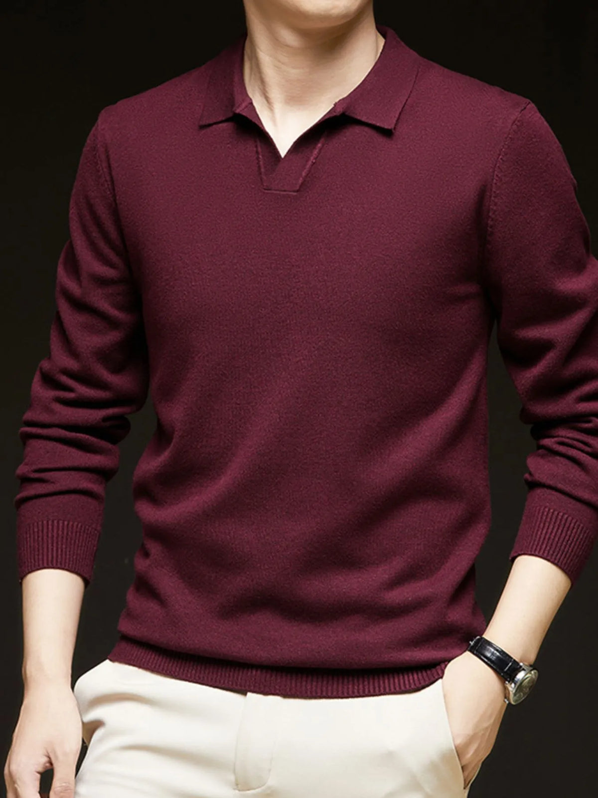 Men's Full Size Collared Neck Long Sleeve Polo Plus Size