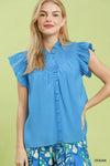 Umgee Smocked Yoke Ruffle Sleeve Blouse