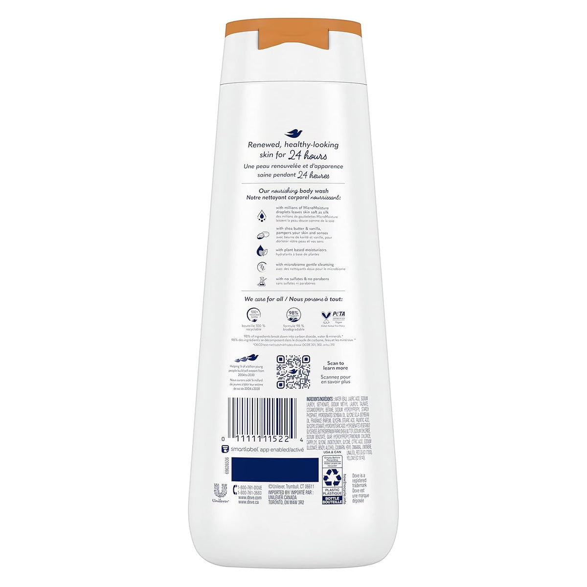 Dove Body Wash 4 Count Pampering Shea Butter & Vanilla for Renewed, Healthy-Looking Skin Gentle Skin Cleanser with 24hr Renewing MicroMoisture 20 oz