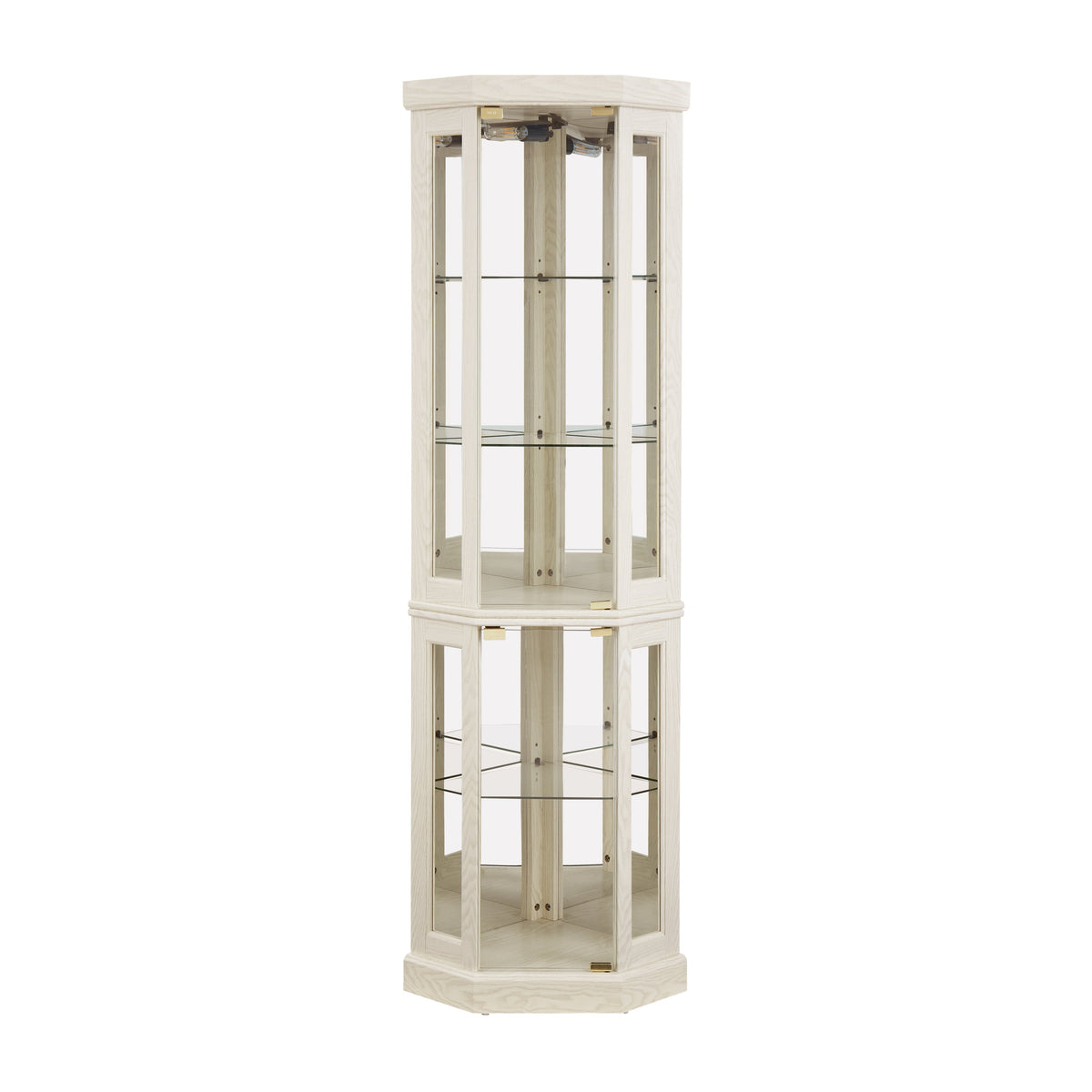 Lighted Corner Curio Cabinet - Display Case for Living Room, Antique Collectibles, Wine & Bar Glass Storage - Elegant Corner Design with Lights Included- White