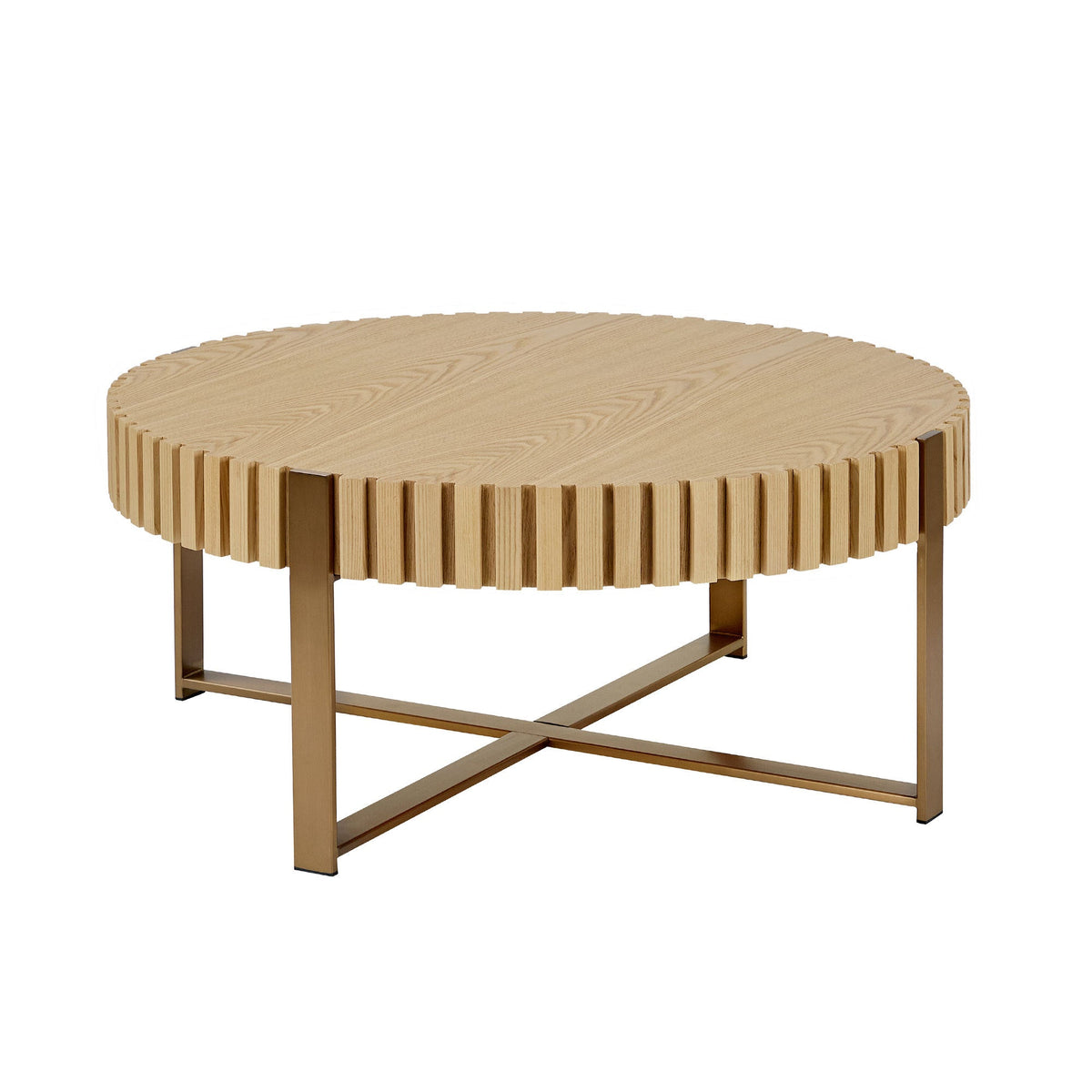 Modern Handcraft Drum Coffee Table 31.5 inch Round Coffee Table for Living Room,Small Coffee Table with Sturdy Pedestal,Natural Ash