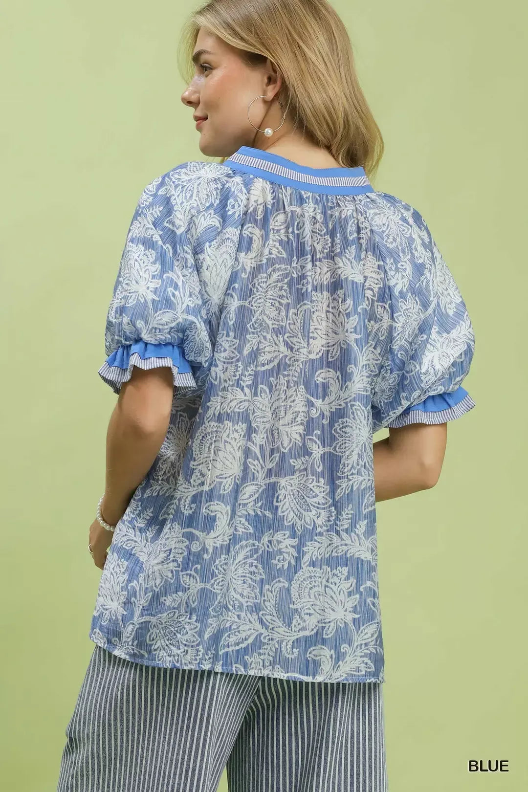 Umgee Floral Print Puff Sleeve Top