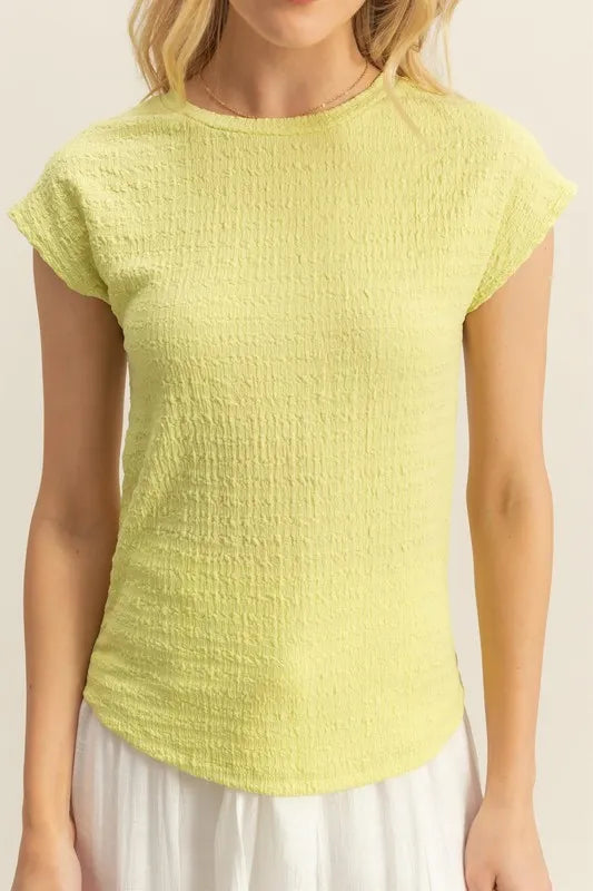 HYFVE Textured Round Neck Cap Sleeve Knit Top