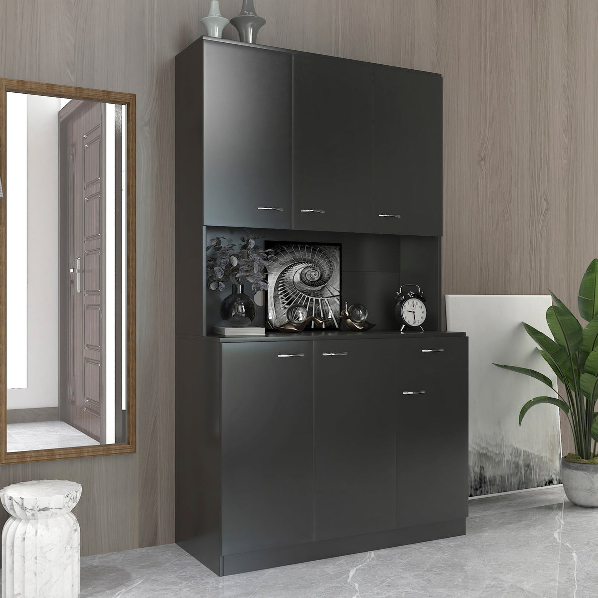 70.87' Tall Wardrobe& Kitchen Cabinet, with 6-Doors, 1-Open Shelves and 1-Drawer for bedroom,Black