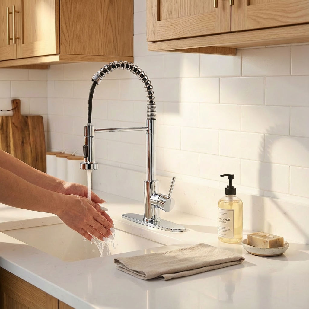 Kitchen Faucet with Pull Down Sprayer Industrial 1 Handle 1 Hole Or 3 Hole Faucet for Farmhouse Camper Laundry Utility Rv Wet Bar Sinks, Stainless Steel, Chrome