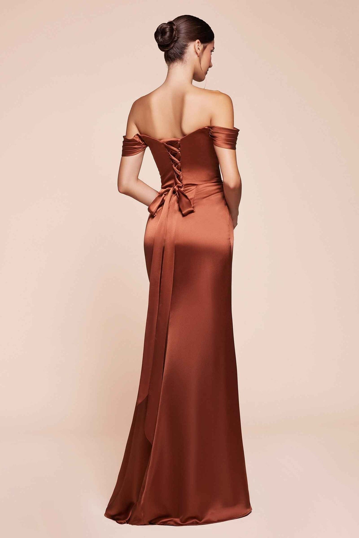 CLEARANCE - Ladivine 7452 Dress Off the Shoulder Sage Green Satin Gown (Size 10)