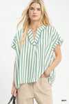 Umgee Mixed Stripe Split Neck Oversized Blouse