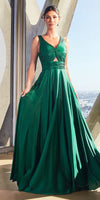 Ladivine 7497 Long A-Line Satin Keyhole Twisted Bodice Formal Gown