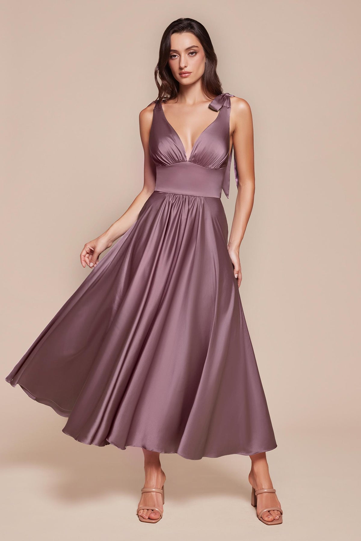 Ladivine 7499 Dress Tea Length Satin A-Line Dress