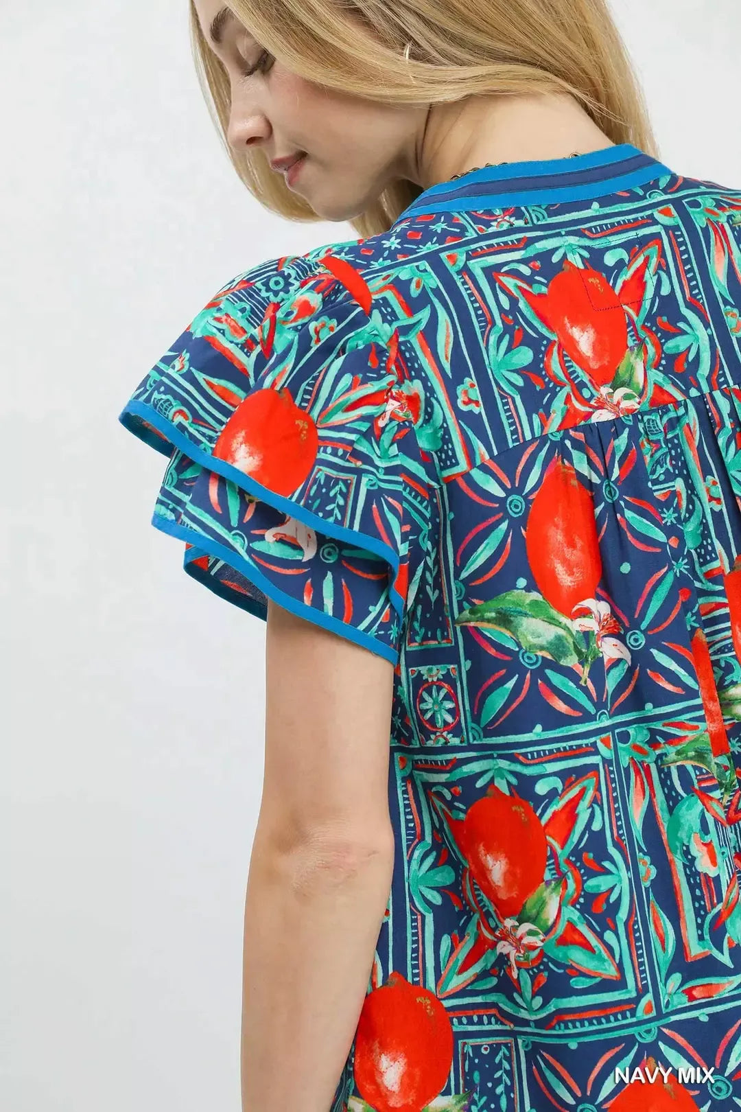 Umgee Abstract Print Flutter Sleeve Blouse
