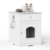 White Wooden Pet House Cat Litter Box Enclosure with Drawer and Side Table, Indoor Cat Home Nightstand for Small Cats, MDF Construction, 18.9'' W x 20.9'' D x 25'' H