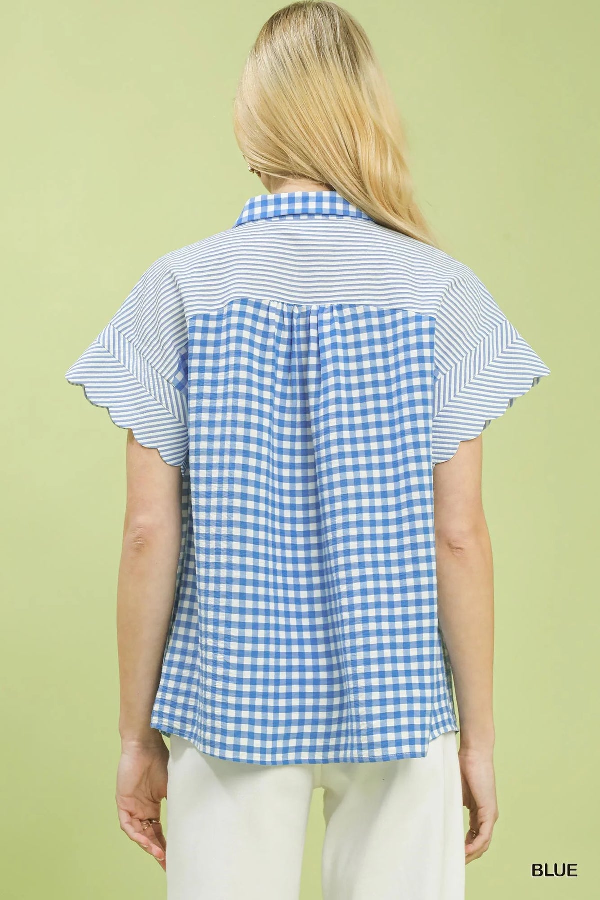Umgee Mixed Gingham Short Sleeve Shirt