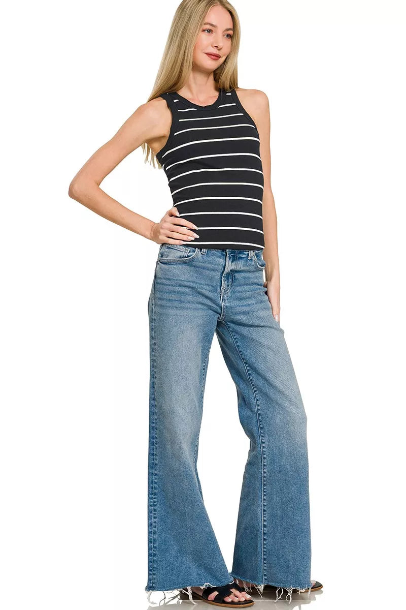 Zenana Striped Round Neck Tank Top