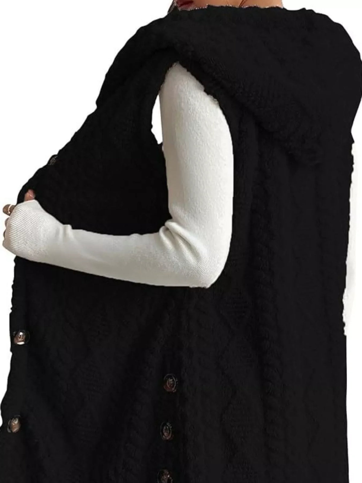 Button-Down Sherpa Hooded Vest Coat